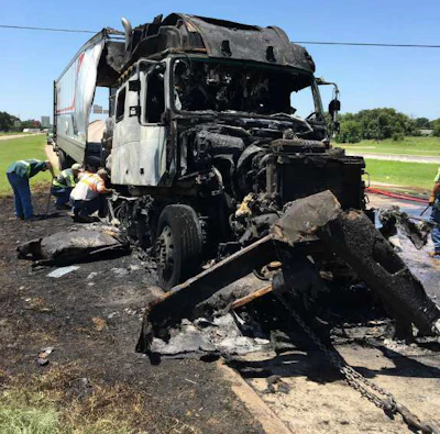 One of the trucks in Tuesday’s six-vehicle crash/fire in Waco, Texas. (Waco Police Department photo)