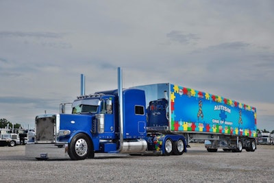 Mike Manuel’s “One of Many” autism awareness 2015 Peterbilt 389 and 2016 Mac curtainside picked up Best of Show in the Builder’s Class category.