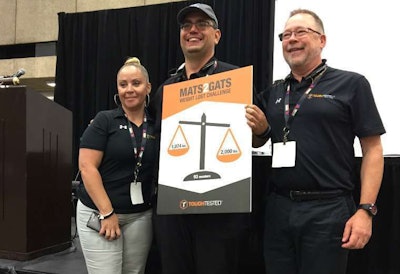 Trucker Tom Kyrk (middle) revealed at GATS that truckers in the MATS 2 GATS program lost 1,074 pounds. He was joined by ToughTested’s Marisol Esteves (left) and Tom Buske (right).
