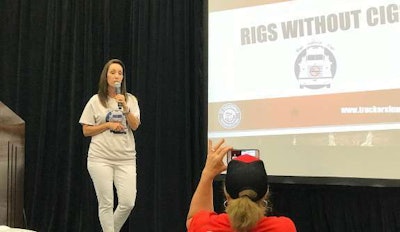 Julie Dillon, communication and wellness manager with the St. Christopher Fund, kicked off the Rigs Without Cigs campaign at the Great American Trucking Sho