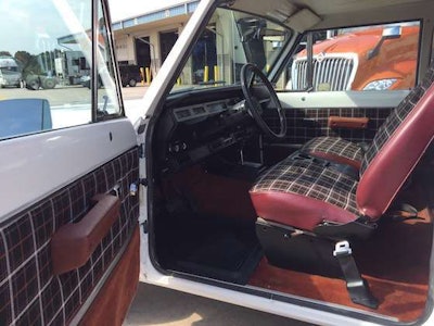 An interior view of a white 1980 International Scout.