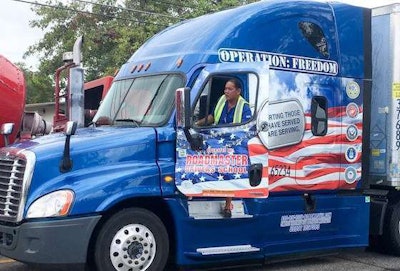 Roadmaster CDL instructor Daniel Panlaque drove the truck carrying the water bottles. (Image Courtesy of Roadmaster Drivers School)