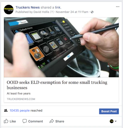OOIDA seeks ELD exemption for some small trucking companies