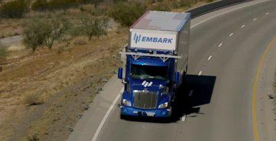 Embark-equipped truck on the highway