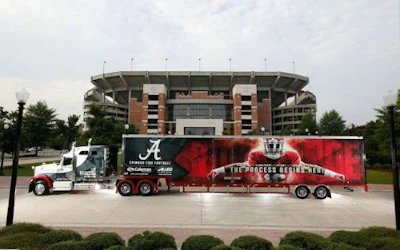 University of Alabama’s equipment hauler. (Photo by Credit Kent Gidley/University of Alabama)