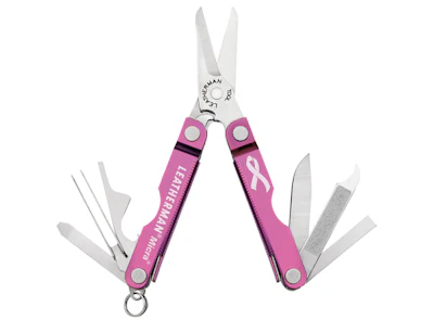This multi-tool contains a knife, tweezers, file, spring-action scissors and more in a 1.8 oz. keychain-sized multi-tool. $24.95 at leatherman.com