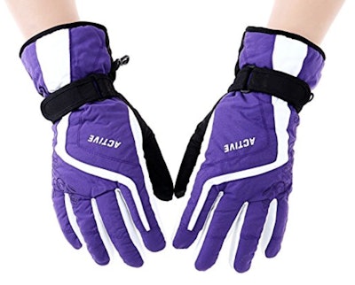 Body Strength Ski Gloves. Waterproof and flexible for outdoor activities. Adjustable wrist strap. $14.99 on Amazon.