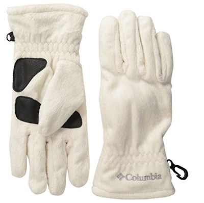 Columbia Hotdots Gloves. 100 percent polyester with Omni-Heat thermal reflective living. Elastic at wrist. $35 on Amazon.