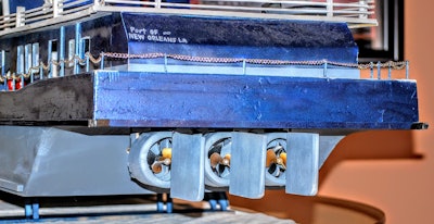 The boat Matthews made for Don Daseke has a tribute to his hometown of New Orleans on the back. (Photo by Greg Hirsch/Image Courtesy of Daseke)