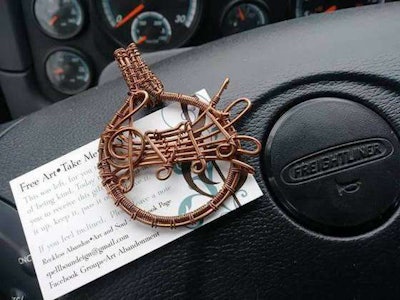 Shult leaves a custom note with the pieces she leaves for strangers to find. The notes encourage them to keep the piece or to pass it on to someone else. (Image Courtesy of Natalie Shult)