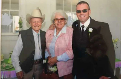 Valerie Evans in a family photo with her husband Glyn (left) and son Houston (right)