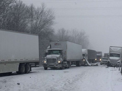 17 tractor-trailers were involved in a mishap on I-94 on Feb. 2. (Michigan State Police photo)