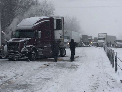 17 tractor-trailers were involved in a mishap on I-94 on Feb. 2. (Michigan State Police photo)