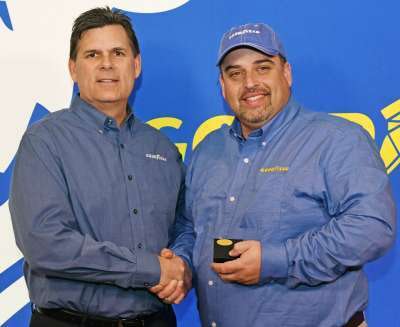 Gary Medalis, marketing director, Goodyear (left) with Highway Hero Frank Vieira