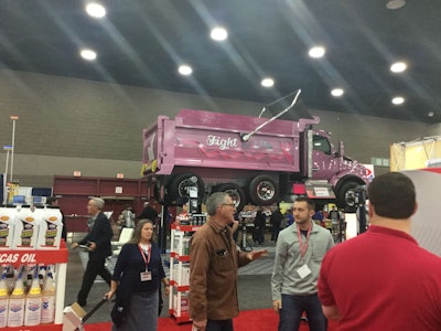 Breast cancer awareness dump truck up in the air at MATS