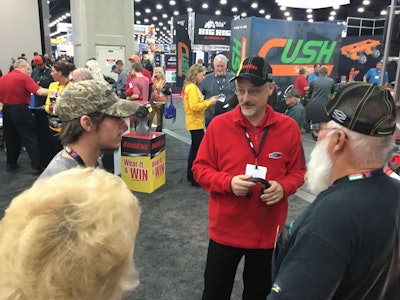 RoadPro's Reid Schoneberg explains the new RoadKing Bluetooth headsets that were unveiled at MATS