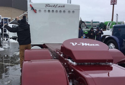 Jim Flikkema cleans off his Kenworth W9 PKY Truck Beauty Contest entry