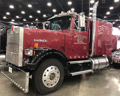 This red Marmon truck belongs to Greenleaf Farms.