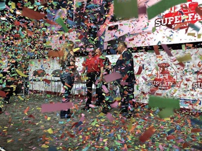 Confetti rained down as Rick McClerkin was announced the winner of the Peterbilt Model 567 Heritage.