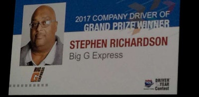 Stephen Richardson of Big G Express, 2017 Company Driver of the Year winner