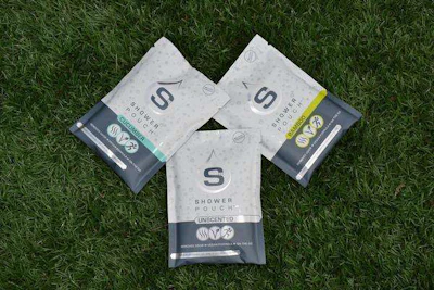 Shower Pouch comes in two scents — cucumber and bamboo — and unscented.