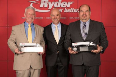 From left to right: Ryder Supply Chain Solutions Driver of the Year Bill Phipps, Ryder Chairman & CEO Robert Sanchez, and Ryder Dedicated Transportation Solutions Driver of the Year Carlos Aceituno.