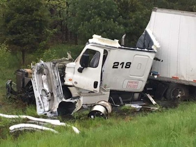 The driver of this truck suffered minor injuries when it was in a crash on the Indiana Toll Road. (Indiana State Police photo)