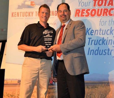 UPS driver Dustin Powell, left, won first place in the step van class. (Image Courtesy of Kentucky Trucking Association)