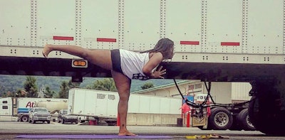 Hooks keeps her yoga mat with her so she can practice out of her truck. (Image Courtesy of Ty Hooks)