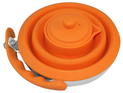 Silicone and stainless steel tea kettle. $29.99 on Bed, Bath & Beyond.