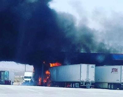 Fire destroyed two tractor-trailers at the TCA truck stop in Lenwood, California Monday afternoon. (Photos by Anthony Riley)
