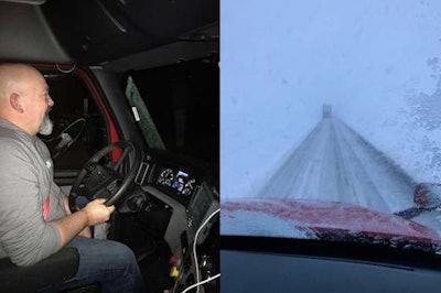 Aaron Shepherd, the fleet’s vice president of schools, navigates a snow-covered Donner’s Pass in California during a run in March. (Image Courtesy of C.R. England)