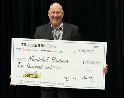 Platt Brabner, a flatbed driver for TMC Transportation, won the Mike O'Connell Trucking's Top Rookie Award given by Truckers News.