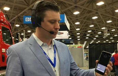 BlueParrott Director of Product Management Dave Jaques shows off the B550-XT at GATS.