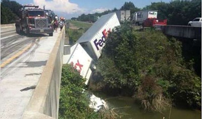 This truck left I-40 and crashed into the Little Bivens Bayou in Arkansas last week. (Photo: St. Francis County Sheriff’s Department)