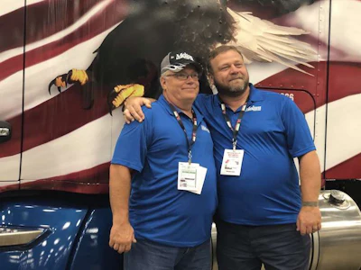 David Teegarden, left, and Donnie McCuddy, right, were selected by Melton to drive two military-themed company trucks.