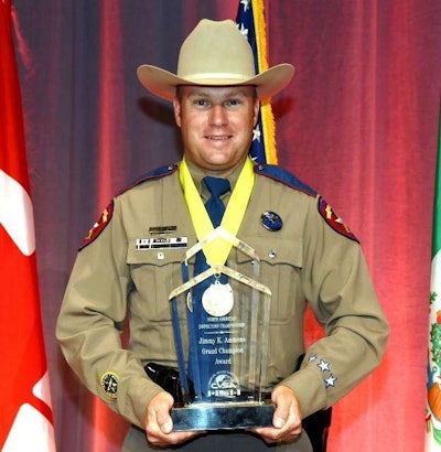 Jeremy Usener of the Texas Department of Public Safety was presented with the Jimmy K. Ammons Grand Champion Award for the Commercial Vehicle Safety Alliance’s North American Inspectors Championship. (CVSA photo)