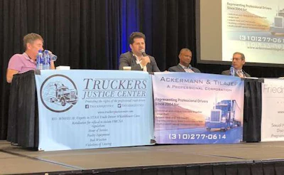 Left to right: Paul Taylor of the Truckers Justice Center, Craig Ackermann of Ackerman & Tilajef, attorney and Ackermann’s associate Aashish Dasai, and Joshua Friedman of Friedman and Houlding, speak during a panel at GATS.