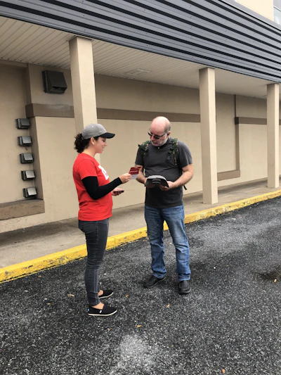Gina Bonafede thanks a driver at the Pilot in Harrisburg.
