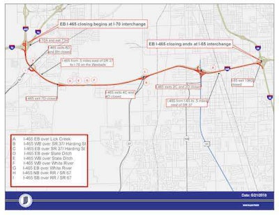 Parts of I-465 eastbound will be closed in September. (Image Courtesy of Indiana Department of Transportation)