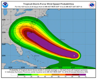 Tropical storm weather map for Hurricane Florence
