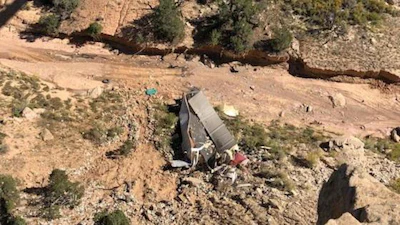 A truck drivers rig fell 200 feet into a canyon. (Image Courtesy of Utah Highway Patrol)