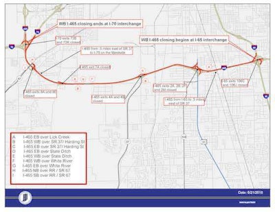 Parts of I-465 westbound will be closed in September. (Image Courtesy of Indiana Department of Transportation)