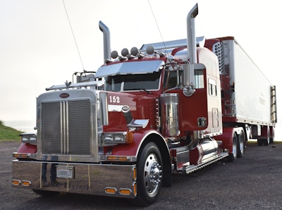 Phillip Claton designed this truck, called the Nitro Express, for Priority Transportation. It's a 2005 Peterbilt with an Ultra sleeper and 2007 Great Dane trailer.