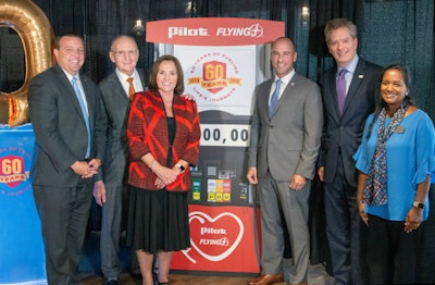 Pictured from left: Boys & Girls Clubs of the Tennessee Valley President and CEO Bart McFadden; Pilot Flying J Founder James A. Haslam II; Second Harvest Food Bank of East Tennessee Executive Director Elaine Streno; Hire Heroes USA Chief Financial Officer Nathan Smith; Feeding America Chief Development Officer Andy Wilson; and Pilot Flying J Community Relations and Events Manager Meg Counts. (Pilot Flying J photo)