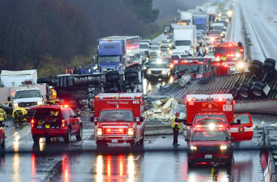 A tractor-trailer rollover closed Interstate 5 near Olympia, Washington Wednesday for several hours (Thurston County Sheriff’s Department photos)