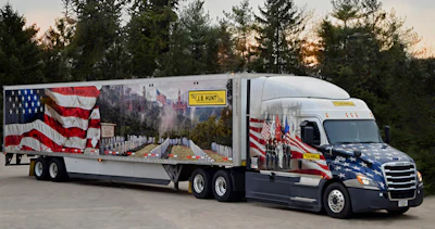 This truck is one of 16 military-themed truck J.B. Hunt has participating in Wreaths Across America. (Image Courtesy of Wreaths Across America)