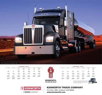 Kenworth has unveiled its 2019 calendars featuring its trucks in both work and scenic settings. The 2019 Kenworth Wall Calendar is $16.95 and the 2019 Kenworth Appointment Calendar is $11.95. They are available from the Kenworth online store.