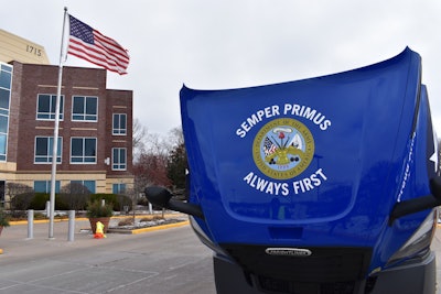 The hood of the truck reads “Semper Primus, Always First.” (Image Courtesy of Transport America)