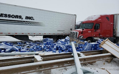Two of seven trucks involved in a chain-reaction accident on I-80 in western Wyoming Wednesday (Photos: Unita County Fire and Ambulance)